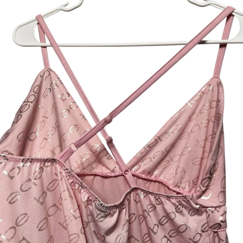 Bebe Sleepwear Pink Soft Knit Bebe Logo Nightgown Adjustable Strap Pajama Size L - Picture 4 of 9